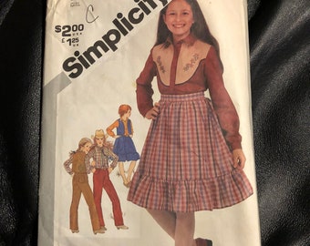 Original 1981 Simplicidad Vintage Patrón de costura 5249 Niñas Tamaño 12 Camisa Pantalones Chaleco