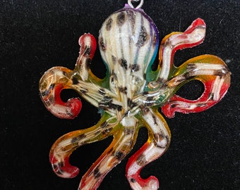 Octopus Pendant filled with Lionfish Spines with Rubber Cord Necklace