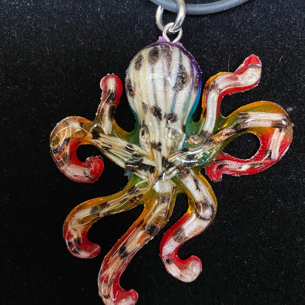Octopus Pendant filled with Lionfish Spines with Rubber Cord Necklace