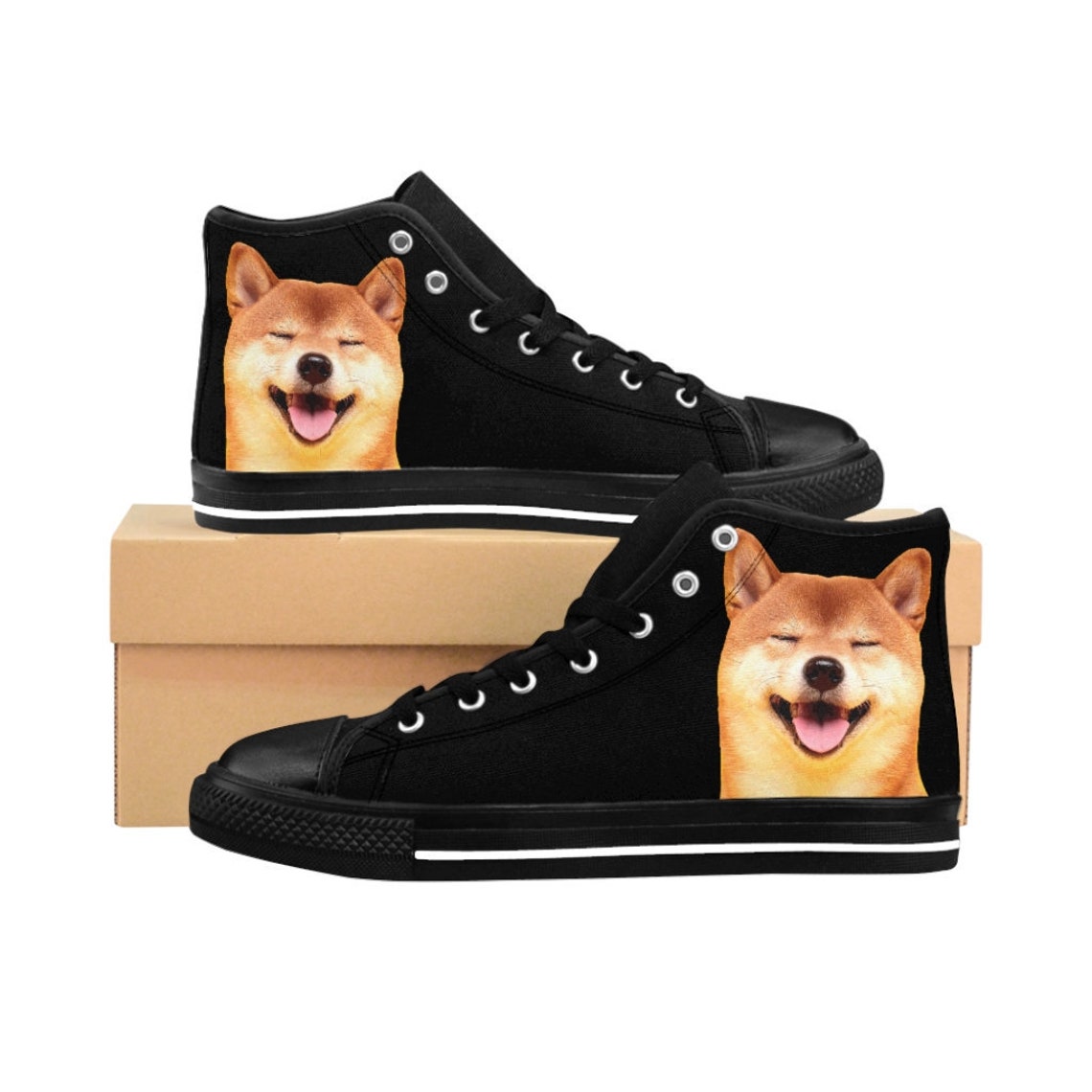Shiba Inu Men's Hightop Sneakers Doge Dog Black Etsy