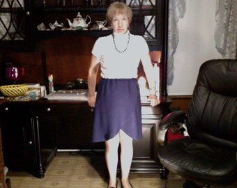 Navy blue cotton, Hi Low skirt, size medium, elastic waistline.