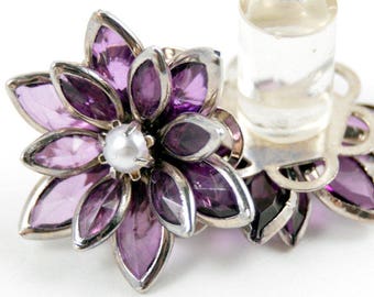 9/16 1/2 7/16 00g 0g 2g 4g 6g 8g 10g 12g 1 PAIR Violet Pearl Vintage Inspired Rhinestone Flower Plugs Gauges Tunnels Studs Wedding Bridal