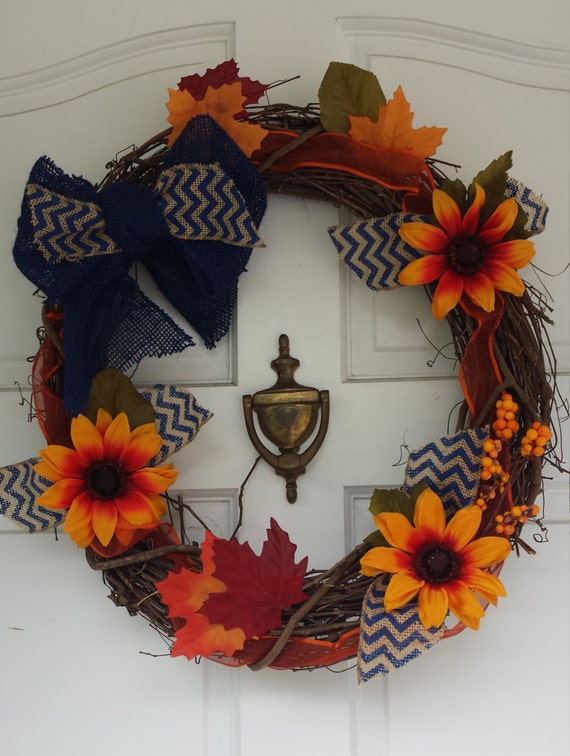 Fall Wreath Sunflower Wreath Chevron Wreath Burlap Wreath Etsy