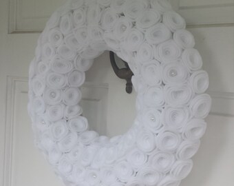 White wreath, Winter wreath, Rose wreath, Winter flower wreath, White rose wreath