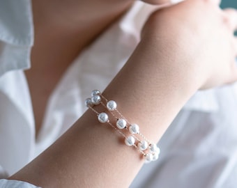 Rose Gold Bracelet, Rose Gold Pearl Bracelets, Bridesmaid Bracelets, Rose Gold Bracelets, Pearl Bracelets, Pearl Bracelet, Wedding Jewelry