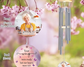 Personalized Memorial Wind Chime with Photo, Sympathy Gift for Loss of Loved One, Custom Remembrance Windchime, In Loving Memory Keepsake
