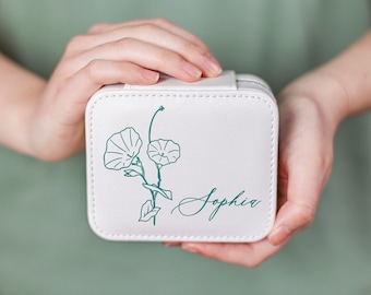 Birth Flower jewelry case, Personalized Jewelry Boxes, Jewelry box custom jewelry box jewelry ring box travel jewelry case girls jewelry box