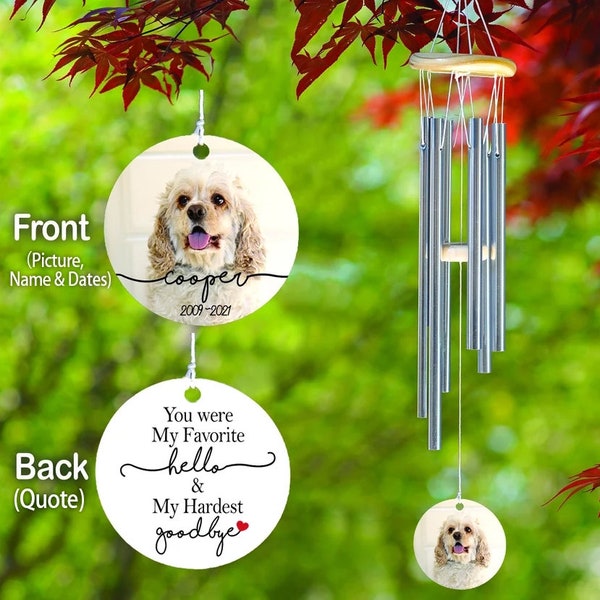 Personalized Dog Memorial Wind Chime, Custom Photo Loss Gift