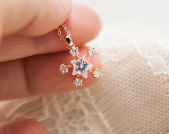 Star necklace, white star necklace, Cubic Zirconia star necklace, CZ necklace, bridal jewelry, Christmas necklace, floating CZ star necklace