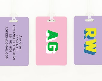 shadow monogram luggage tag, personalized monogram luggage tag,  custom monogram gifts bachelorette party gift personalized luggage tag