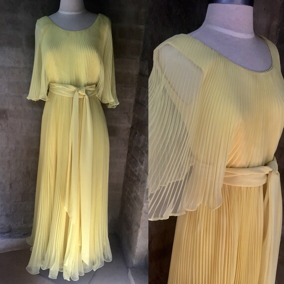 yellow pleated maxi dress