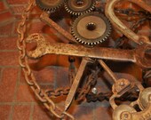 Tool Table---Coffee Table---One of a Kind---Hand Fabricated----Vintage Chain and Tools---Glass Top Included