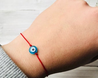 Evil eye bracelet, red string bracelet, thin cord evil eye bracelet, unisex red bracelet, spiritual red string bracelet, red string of fate