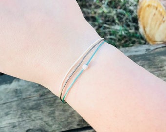 Adjustable cord bracelet, sterling silver bracelet, minimalist string bracelet, mint grey bracelet, silver bracelet, adjustable bracelet