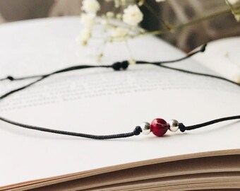 Minimalist Red Jade Sterling Silver Cord Bracelet