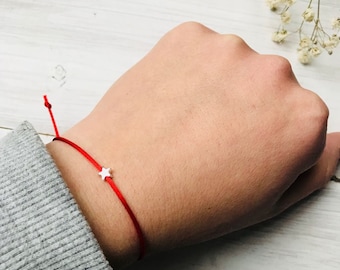 Star bracelet, red string bracelet, thin cord silver star bracelet, unisex red bracelet, spiritual red string bracelet, red string of fate