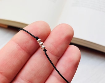Minimalist Adjustable men woman string bracelet with sterling silver beads, thin cord bracelet, cord bracelet, minimalist silver bracelet