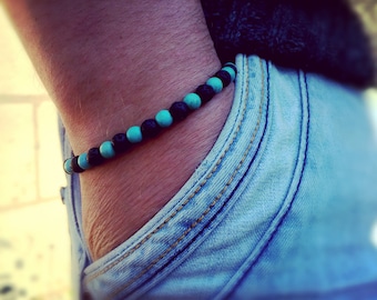 Beaded adjustable bracelet for men, mens bracelets, lava stone bracelet for men, turquoise bracelet for men, beaded mens bracelet, man gift