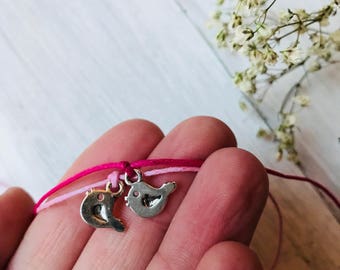 Tie on tiny bird wish bracelet, bff gifts, bff bracelet, friendship bracelets, children kids bracelets, string bracelet, charm bracelets