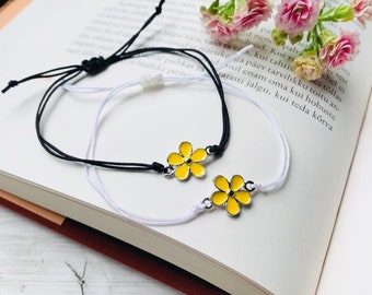 Yellow Flower Cord Bracelet, Adjustable Nylon String
