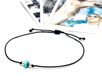 Ultra thin adjustable cord bracelet, string bracelet for women men, tiny turquoise bracelet, tiny stone bracelet, beaded silver bracelet