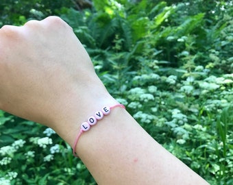 Adjustable LOVE bracelet, letter bracelets for kids, men, women, personalized string bracelet, cord bracelet, adjustable good luck bracelet