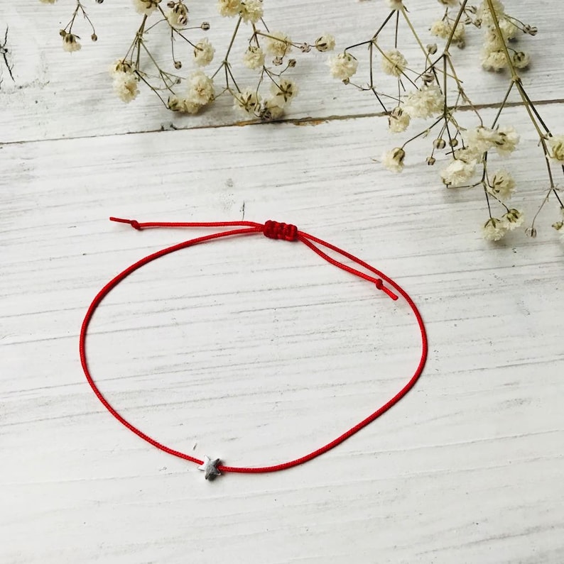 Star Bracelet Red String Bracelet Thin Cord Silver Star Etsy