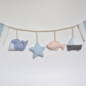 Ocean Nursery Wall Garland - Baby Coastal Banner - Stuffed Linen Fabric Ornaments Decoration - Baby Shower gift - Baby Gift for Sea lovers