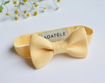 Yellow Linen Bowtie for Boys - Christening, Birthday Bowtie - Daddy and Me Bowties - Father day gift