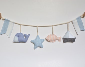 Ocean Nursery Wall Garland - Baby Coastal Banner - Stuffed Linen Fabric Ornaments Decoration - Baby Shower gift - Baby Gift for Sea lovers