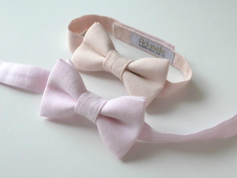 Blush Pink Boy/'s Bowtie Pale Pink Ring Bearer Linen Bow Tie Blush Wedding Bowties Festive Boy/'s Outfit