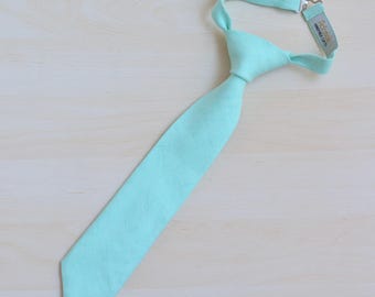 Youth Boy's Mint Green Linen Necktie for Wedding, Birthday, Festive Outfit