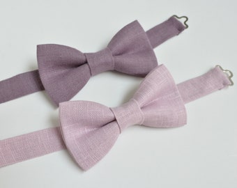 Dusty Lavender Baby, Boy's Linen Bow Tie - Wedding Dusty Purple Bowtie - Ring bearer Lilac bowtie Gift for Boys