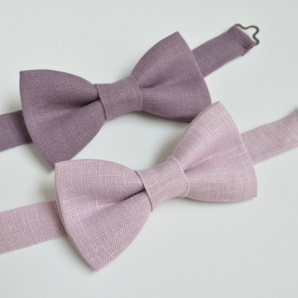 Dusty Lavender Baby, Boy's Linen Bow Tie - Wedding Dusty Purple Bowtie - Ring bearer Lilac bowtie Gift for Boys