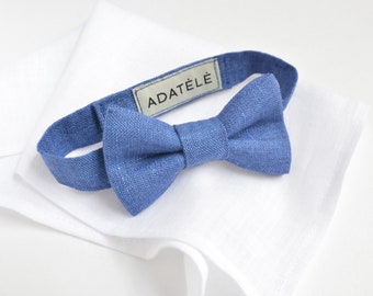 Bright Blue Linen Baby Boy's Bowtie - Birthday, Christening, Wedding Cobalt blue Boy's Bow tie