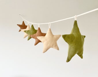 Linen Fabric Stars Garland - Gender Neutral Brown Green Yellow Colors Boho Nursery Decor - Ecofriendly Home decoration