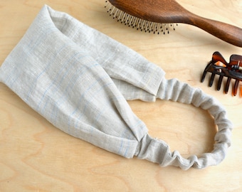 Lightweight Natural Grey Linen Headband - Summer Head Cover - Expandable Hair bandana for women - Workout, Yoga, Gardening, Beach bandana