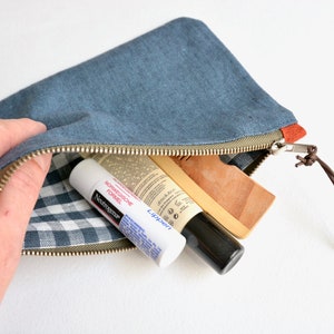 Pochette en lin zippée bleu-gris - Pochette de transport - Organisateur d'essentiels - Serviettes hygiéniques, trousse à cosmétiques - Cadeau pour ado - Cadeau de remerciement