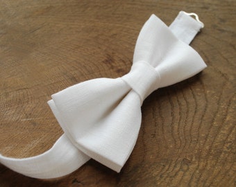 White Linen Boy's First Communion Bow Tie - Christening Baby Bowtie - Baptism boy outfit - Ring Bearer Bowtie