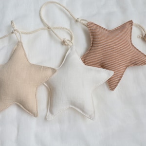 Linen Fabric Stars Garland Neutral Beige Colors Nursery Decor Newborn Baby Gift Sustainable Party decoration, Kids Photoshoot Backdrop 2-3-6