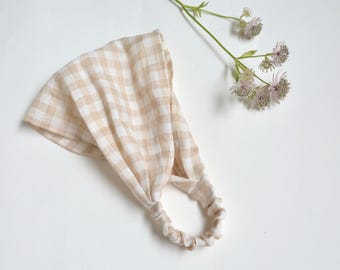 Checkered Lightweight Linen Headband - Summer head cover - Expandable Hair bandana for girls, women - Hypoallergic Fitness, Yoga Hairband