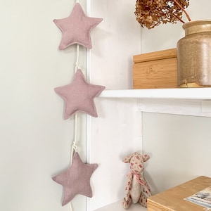 Linen Fabric Stars Garland - One Color Neutral Pastel Beige Colors Nursery, Kids Room Decor - Sustainable Home decoration - Baby Shower Gift