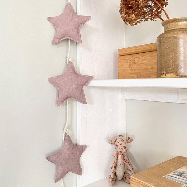 Guirlande d'étoiles en tissu de lin - Une couleur beige pastel neutre pour chambre de bébé, décoration de chambre d'enfants - Décoration d'intérieur durable - Cadeau de baby shower