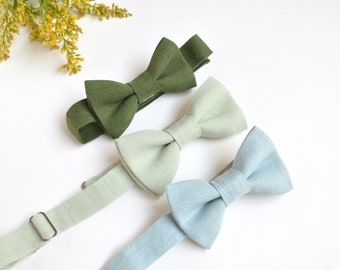 Sage Pastel Green Boy's Linen Bow Tie - Various green shades Bow Ties and pocket squares  - Christening Baby Bowtie