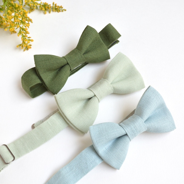 Sage Pastel Green Boy's Linen Bow Tie - Various green shades Bow Ties and pocket squares  - Christening Baby Bowtie