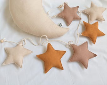 Linen Fabric Stars Garland - Mustard, Beige Colors Nursery Decor Newborn Baby Gift - Sustainable Kids Room Decoration - Baby Shower Gift