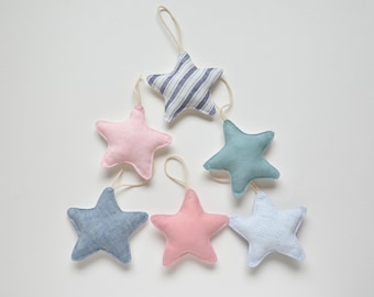 Linen Fabric Stars Ornaments - Pastel Colors Ocean Starfish Nursery Decor - Sustainable Christmas Tree Toys, Home decoration