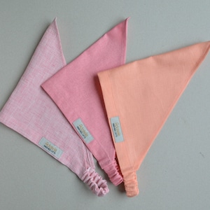 Pink Linen Triangle Head Scarf - Fitness Headband - Girls Kerchief with elastic - Summer sunscreen - Mother Daughter kerchiefs