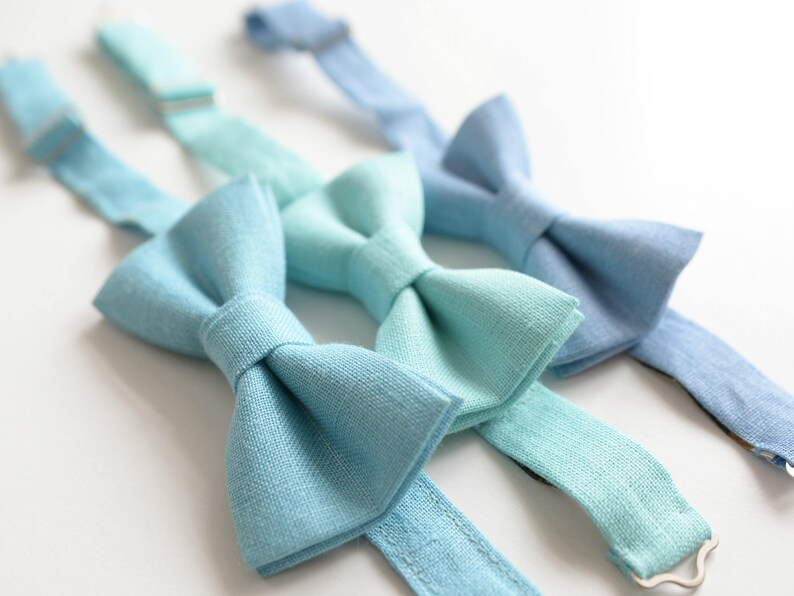 Aqua Blue Linen Bow Tie for Boys Turquoise Beach Wedding Etsy