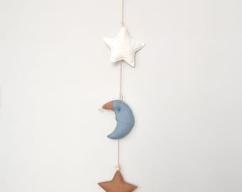 Celestial Nursery Decor – Moon, Star Linen Vertical Garland - Newborn Baby Gift